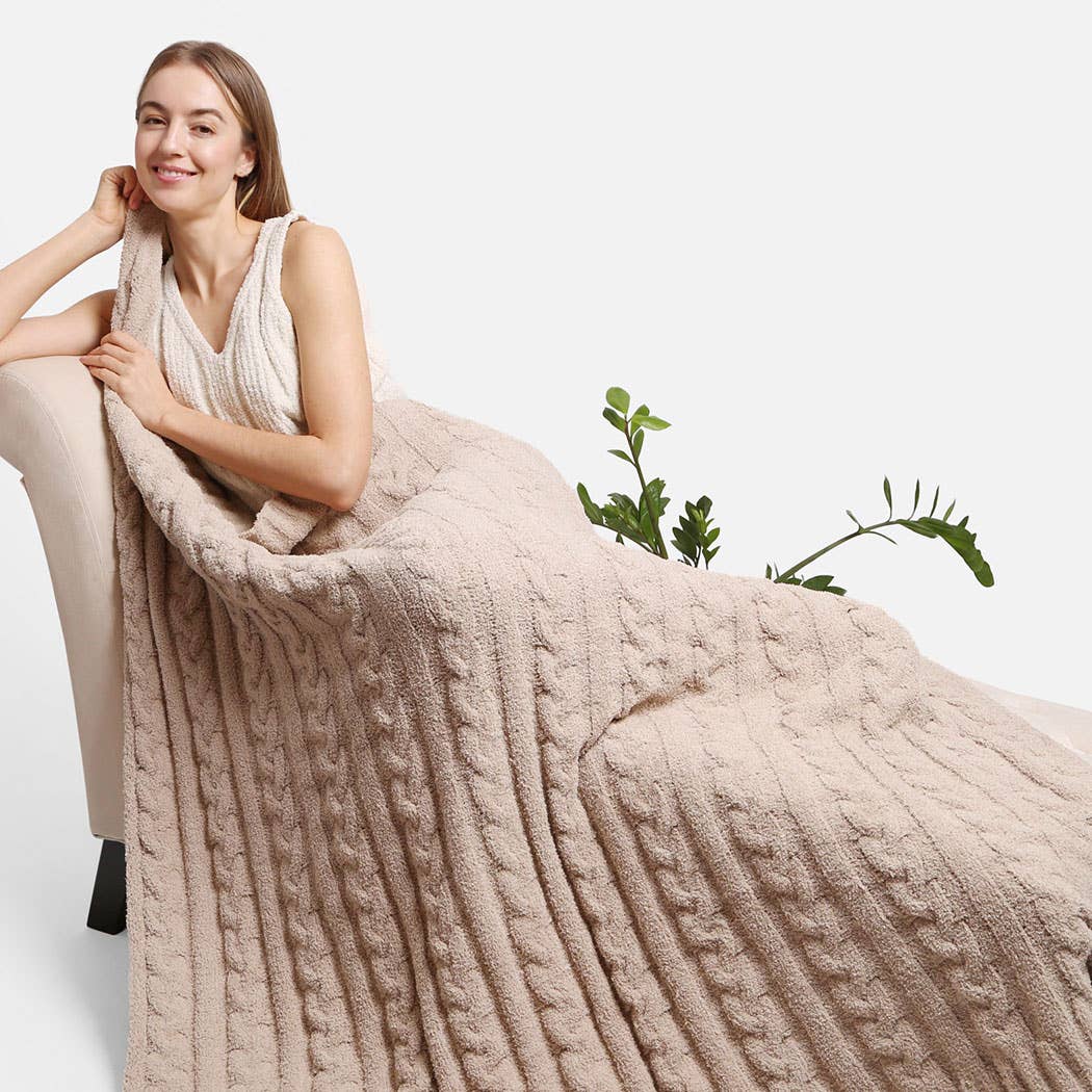 Braided Cable Knit Luxury Soft Throw Blanket - HER Home Design Boutique